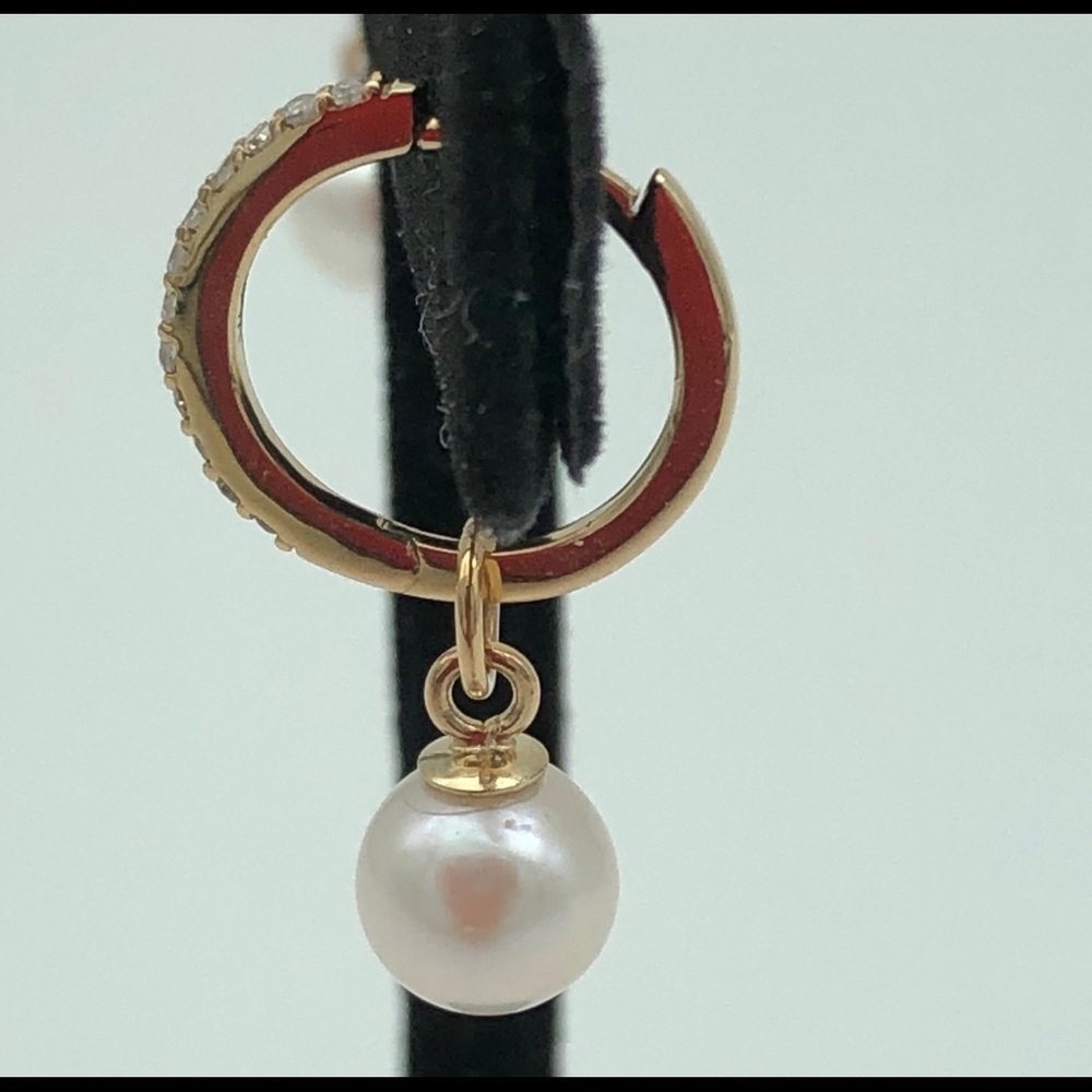 Last ONE 14K Diamond Huggies with Detachable Pearl - Picture 5 of 5